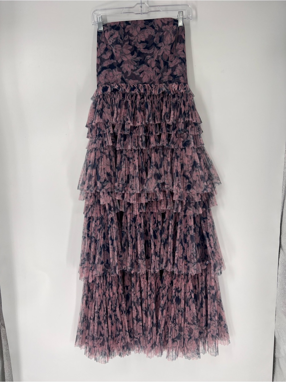 Hutch Purple Dusty Rose Floral Tiered Strapless Tulle Formal Maxi Dress Gown 6